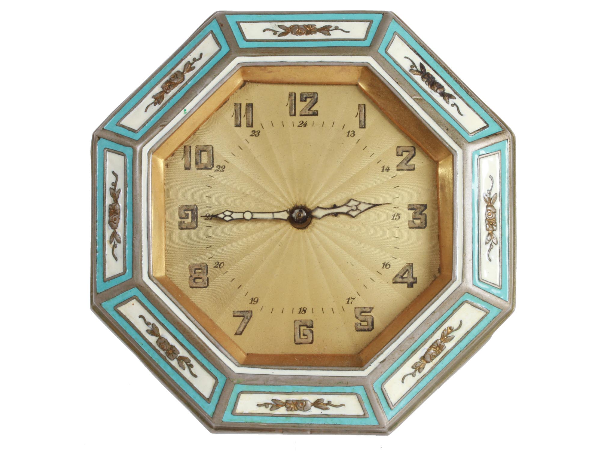 ANTIQUE ART DECO OCTAGONAL ENAMELED CLOCK PIC-1